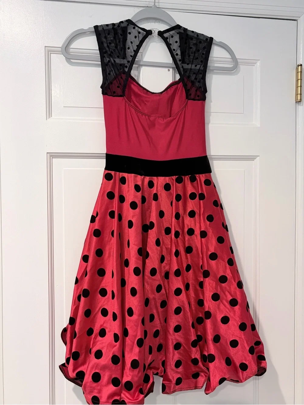 Red Polka Dot Dance Costume Dress w/ Hat Gloves Bow Adult Small Complete Set